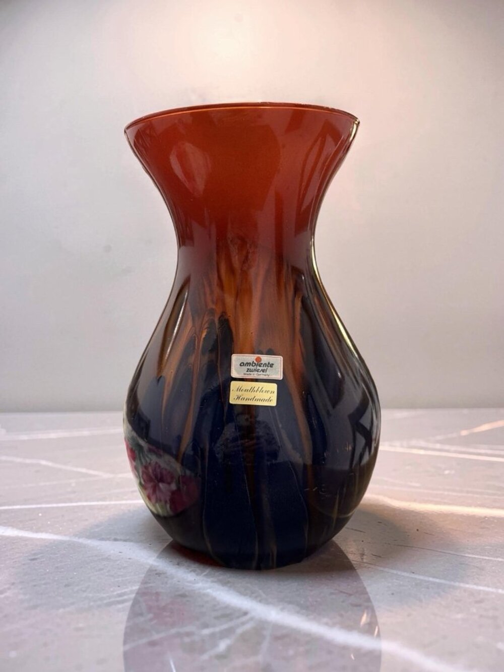 Vtg 1970s Ambiente Zweisel Vase Mouthblown Art Glass Vase Flame Ombre Germany
